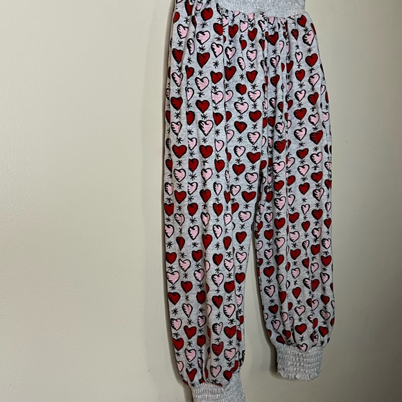 LITTLE WINGS ORGANIC HEART HAREM JOGGER PANTS PINK RED GRAY HEARTS PAPER WINGS 3 - Picture 3 of 9